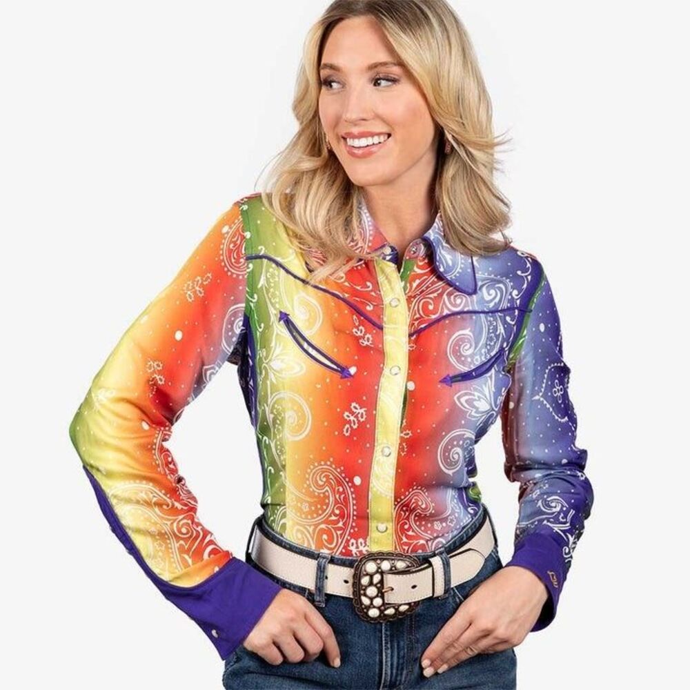 Wrangler X Lainey Wilson Rainbow Bandana Western Snap Shirt - Picture 2 of 14